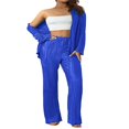 thumbnail image 4 of Women‘s Lounge Set  Textured Solid Color Long Sleeve Shirts Tops and Pants, 4 of 9