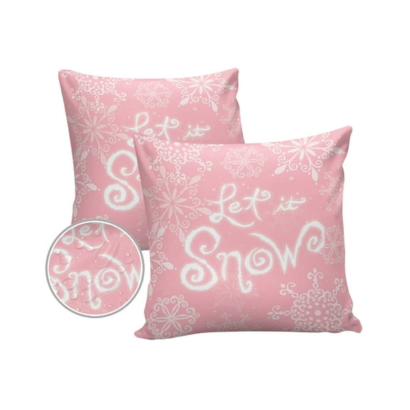 Pack of 2 Outdoor Pillow Covers, Pink Christmas Snowflakes Waterproof Square Throw Pillowcase Cushion Decorative Pillow Covers for Couch Patio Tent, 18x18 in