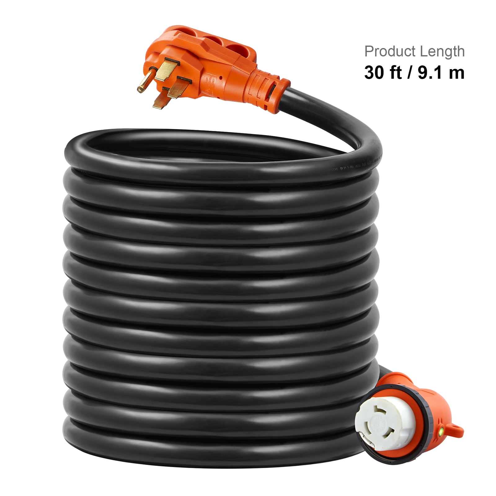 BENTISM 30FT 50A RV Power Cord, Heavy Duty STW 6/3 + 8/1 Generator Cord, NEMA 14-50P Male NEMA SS2-50R Female Plug, with LED Indicator Handle 15A Adapter, for RVs, ETL Listed