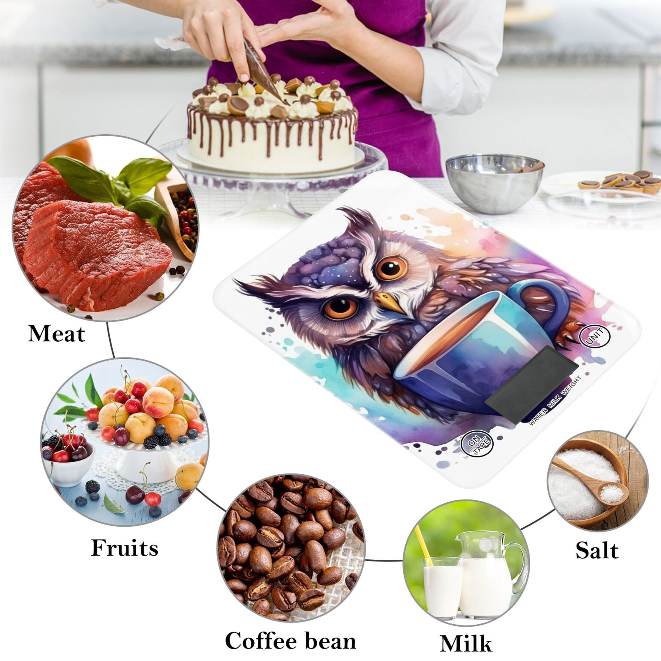 Elflon Cup Coffee Food Scale Digital Kitchen Scale Waterproof Tempered Glass Tare Function 11 lb for Baking Cooking Meal Prep