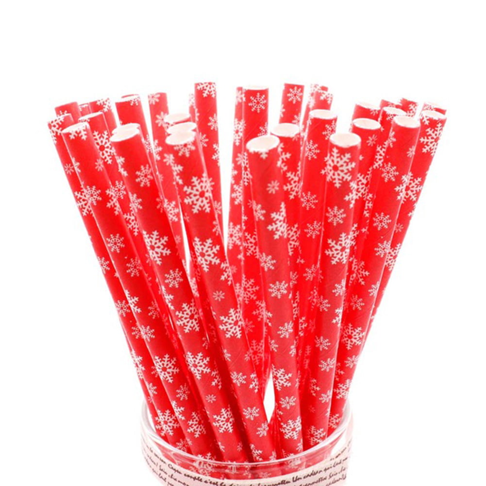 Christmas Paper Straws: Red Snowflake Straws, Red Holiday Party