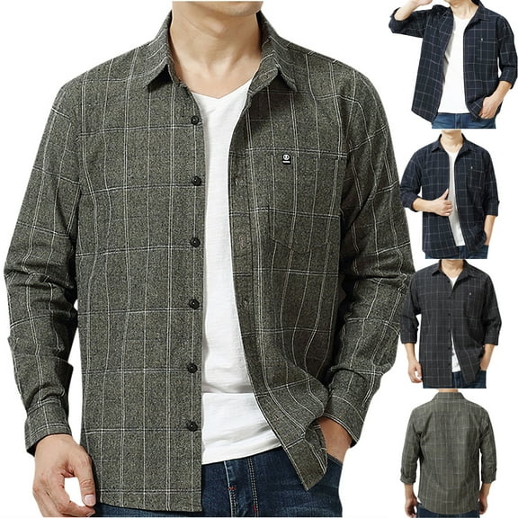 Men's Fashion Plus Size Long Sleeve Shirts Casual Button Tops Short Sleeve Plaid Shirt Hooded Blouse Up to 65% off!