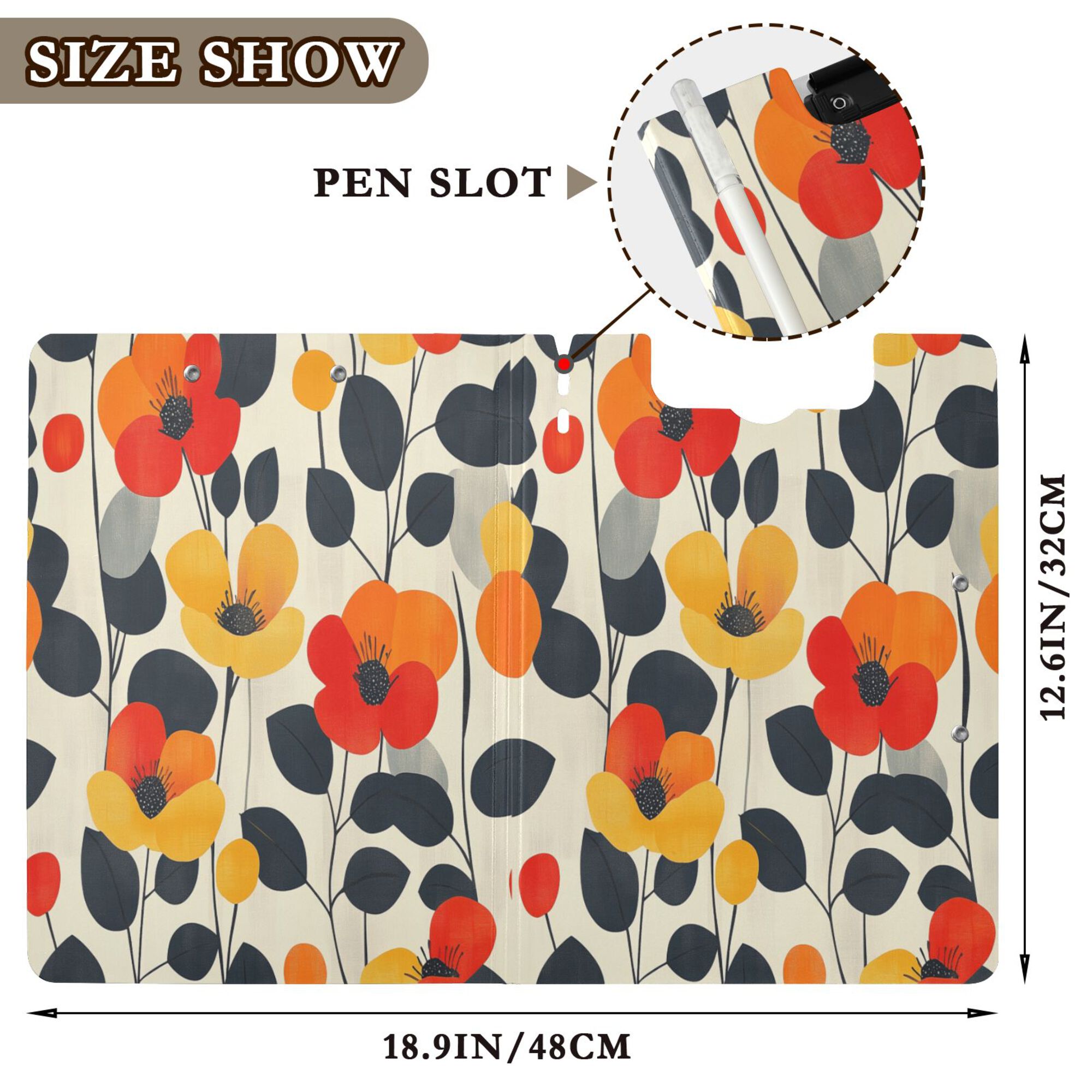 FORMRS A4 Clipboard Folder with Pen Holder Horizontal Foldable School Office Binder, Floral Pattern