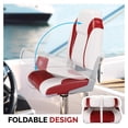 thumbnail image 5 of Boat Seats Low/High Back, Folding Boat Seats Included, Fold-Down Fishing Boat Seats Waterproof Captain Boat Seat w/Aluminum Hinges & Thick Soft Cushion, 2 Packs (High Back-Red & White), 5 of 9