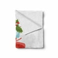 thumbnail image 2 of Christmas Soft Flannel Fleece Blanket, Cartoonish Happy Sock with Candy Cane and Leaves on Plain Backdrop Print, Cozy Plush for Indoor and Outdoor Use, 50" x 60", Dark Pink and White, by Ambesonne, 2 of 6