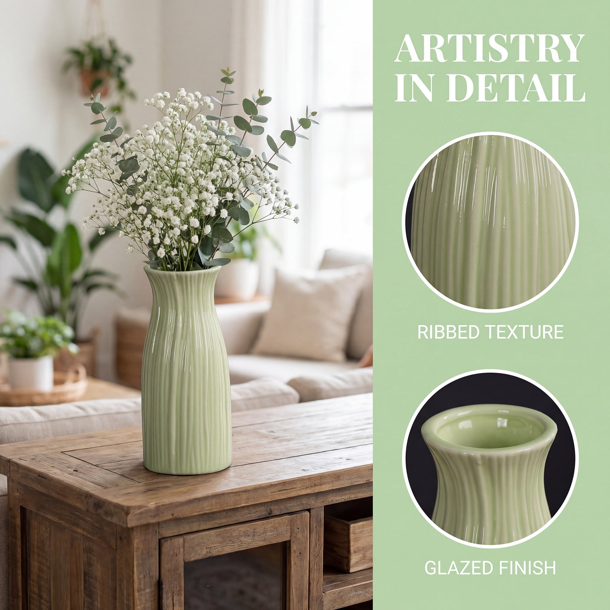 Unique Bargains Modern Cylinder Matte Ribbed Flower Vase Green 2.4"L x 2.4"W x 5.1"H