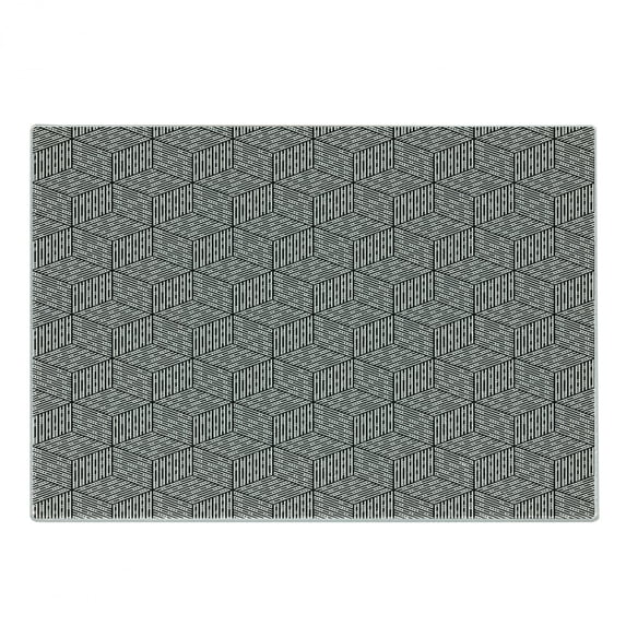 Geometric Cutting Board, Cubic Forms with Inner Abstract Stripes Modern Mosaic Design, Decorative Tempered Glass Cutting and Serving Board, in 3 Sizes, by Ambesonne
