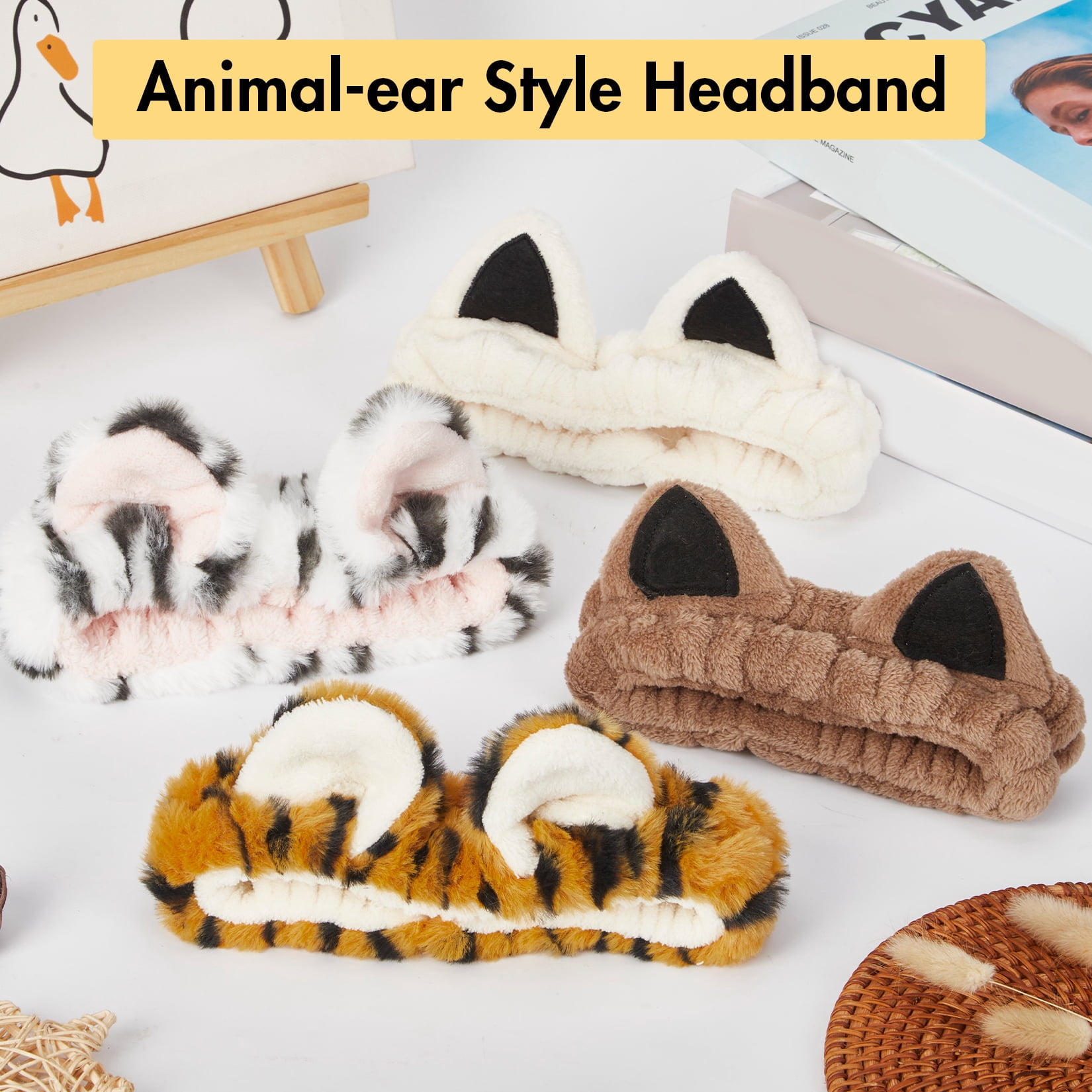 Cute Spa Headbands Set, Flannel Makeup Headbands for Washing Face & Skincare, Soft Stretch Facial Headbands for Women & Girls, Animal Design Headband Set (12PCS)