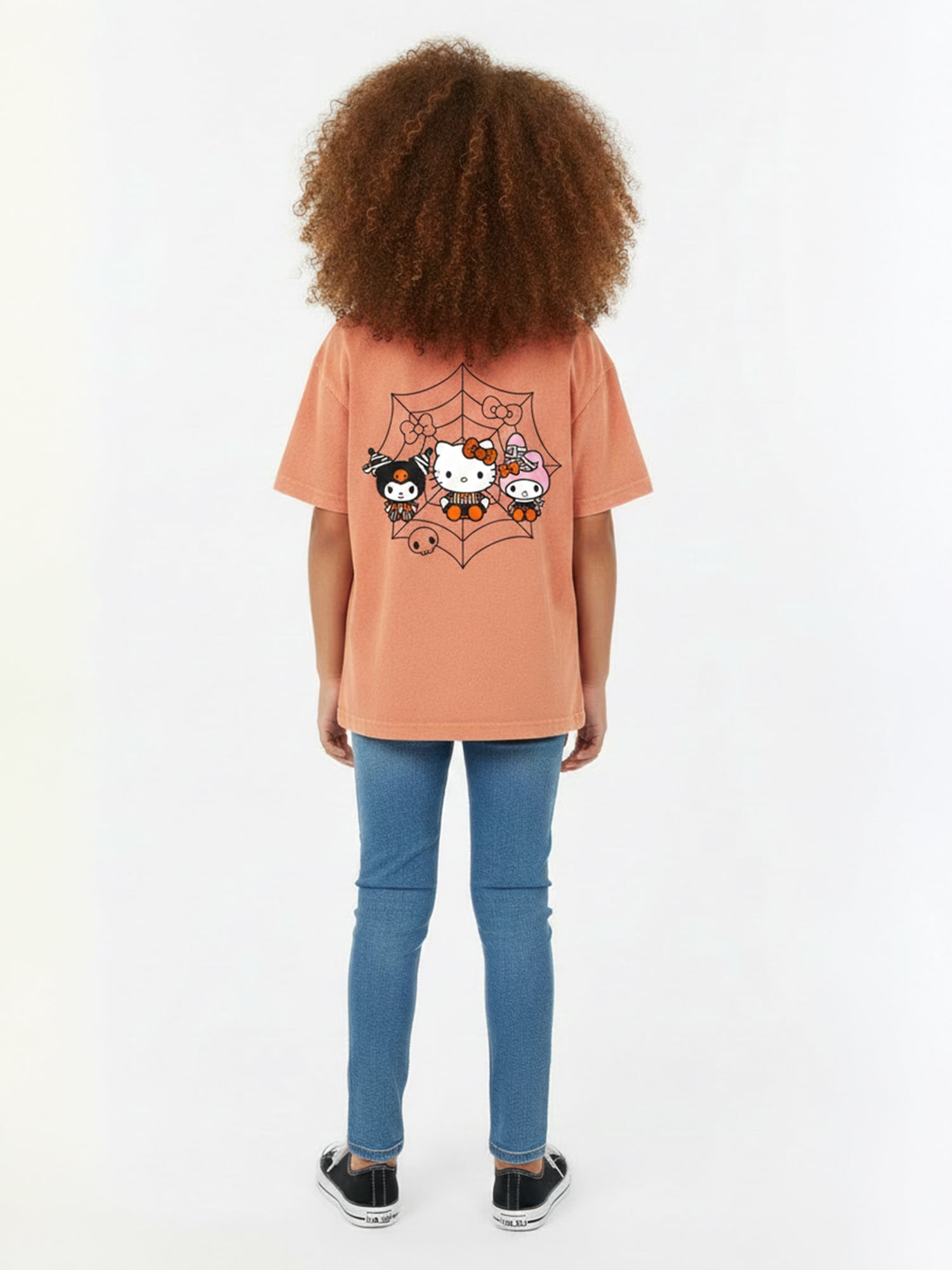 Hello Kitty and Friend’s Girl’s Boxy Halloween Crewneck Tee with Short Sleeves, Sizes 4-16