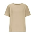 thumbnail image 5 of Lovskoo Women's Linen Shirts Short Sleeve Summer Loose Pollover Solid Color V-Neck Blouse Shirt Khaki, 5 of 9