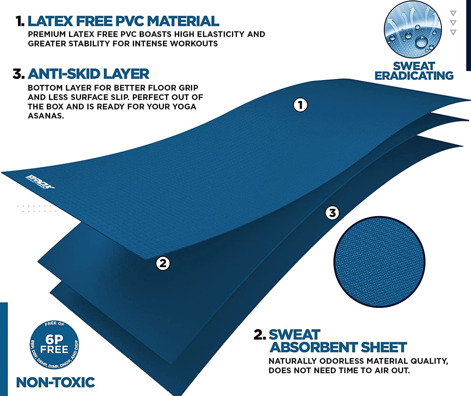 RDX Yoga Mat 6mm Thick with Straps and Carry bag, REACH RoHS Certified, 6P Latex Free, Eco Friendly Open Cell Non Slip Mats for Men Women, Home Gym Workout Fitness Pilates Aerobic Planks, 183 x 61CM