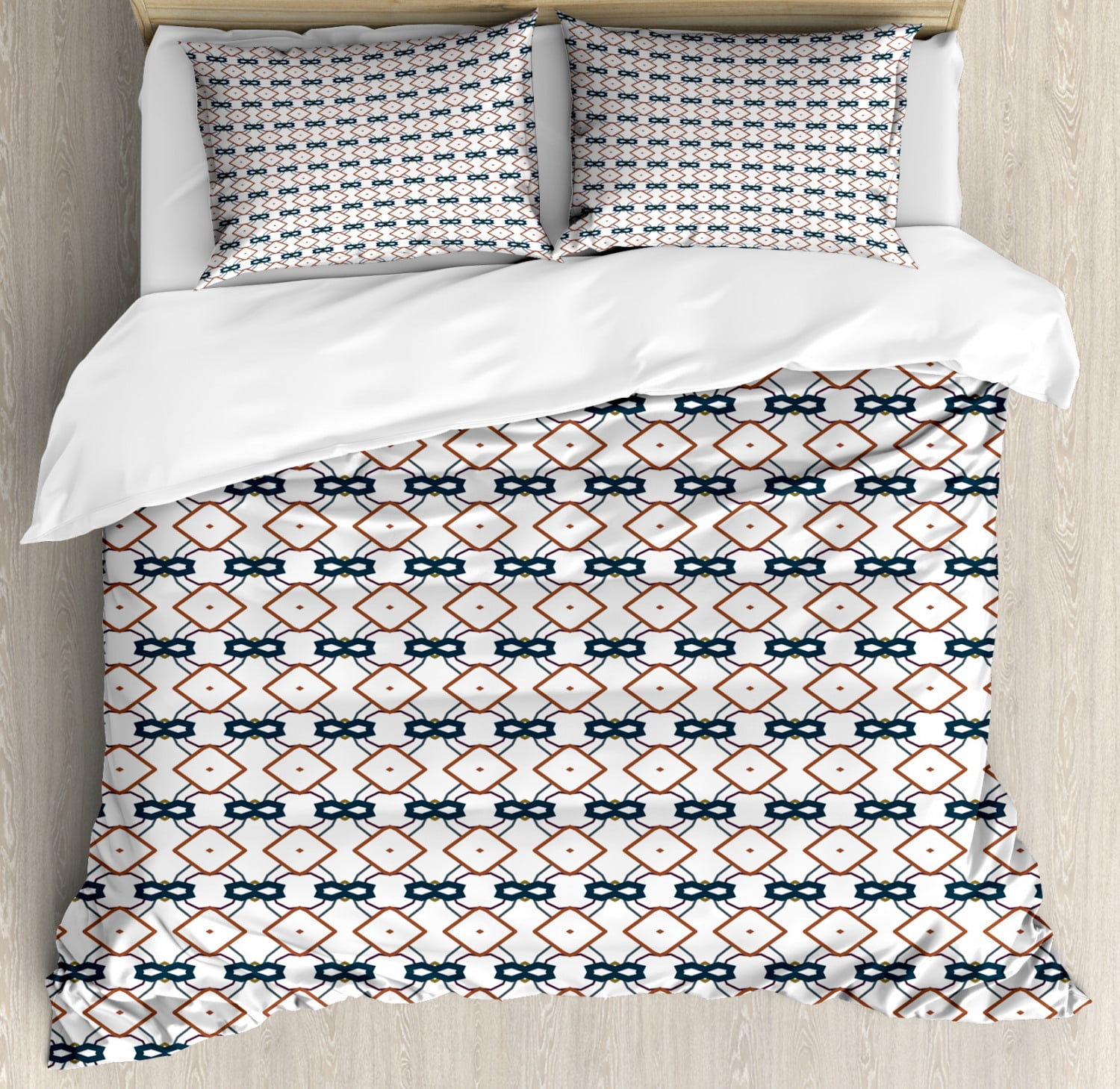 Geometric Duvet Cover Set Queen Size, Pattern of Ornamental Cinnamon