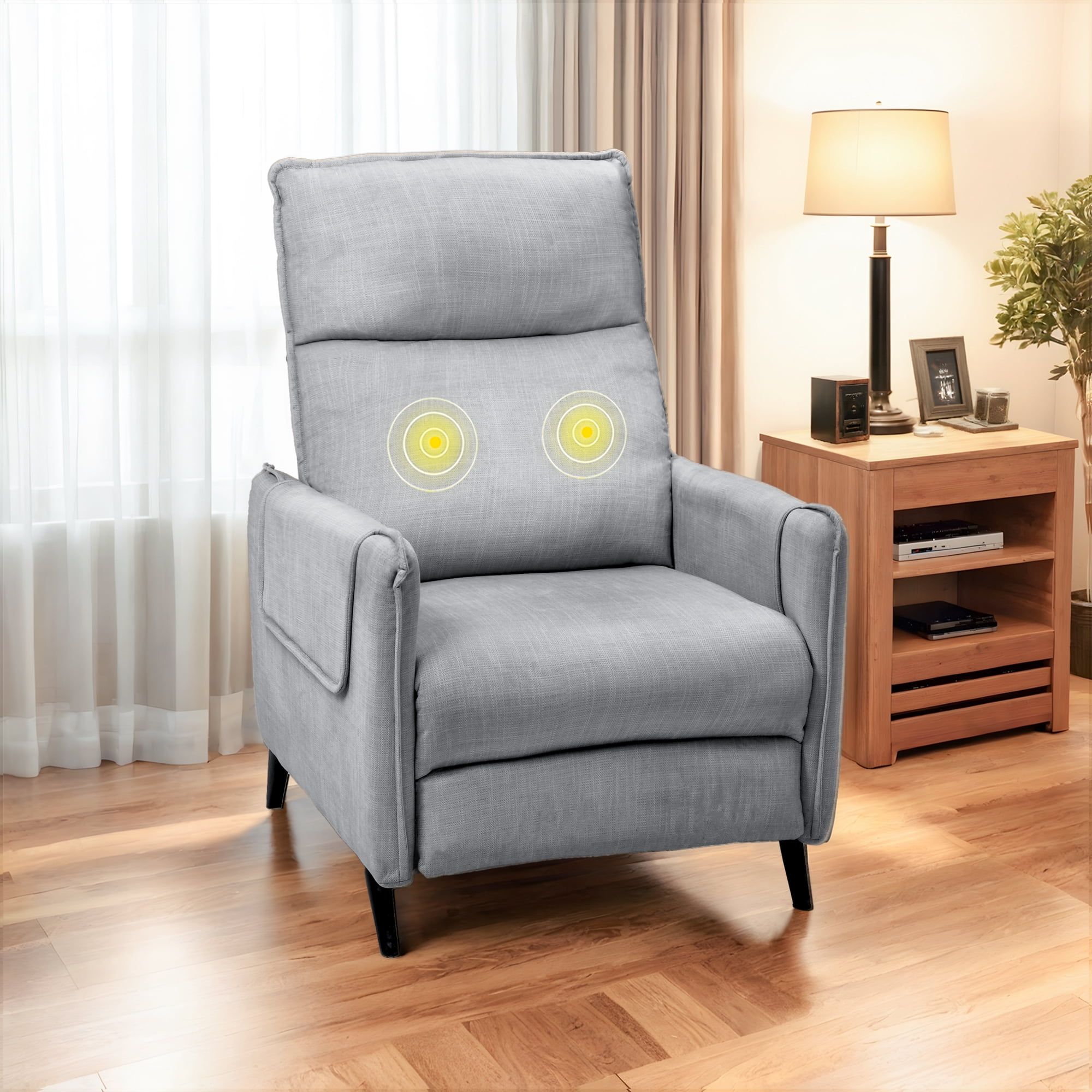 FlexiSpot Massage Push Back Recliner Chair for Living Room, Single Reclining Sofa Chair,Width 22",Small Recliners for Small Spaces,Comfortable flannel fabric with a lustrous feel,Gray