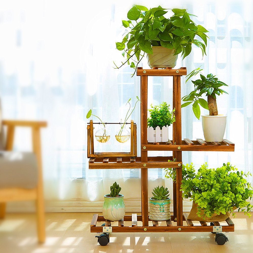 Wood Plant Stands High Rolling Plant Display Stand for