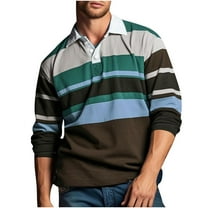 AnuYalue Mens Fashion T-Shirt Big and Tall Color Block Shirts Loose Fit Button Up Golf Tshirt Lapel Long Sleeve Tops