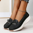 thumbnail image 5 of Women's Platform Wedge Slip on Penny Loafers Bow Casual Leather Chunky Walking Shoes for Work Spring Fall, 5 of 7