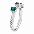 thumbnail image 3 of Solid 925 Sterling Silver Stackable Created Emerald Green May Gemstone Three Stone Ring Eternity Band Size 10, 3 of 5