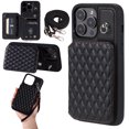 thumbnail image 1 of Case for iPhone 14 Pro 6.1", Detachable Crossbody Strap Wallet Case with Card Slots, Stand Ring Flip PU Leather Protective Cover Lanyard for Women for iPhone 14 Pro, Black, 1 of 10