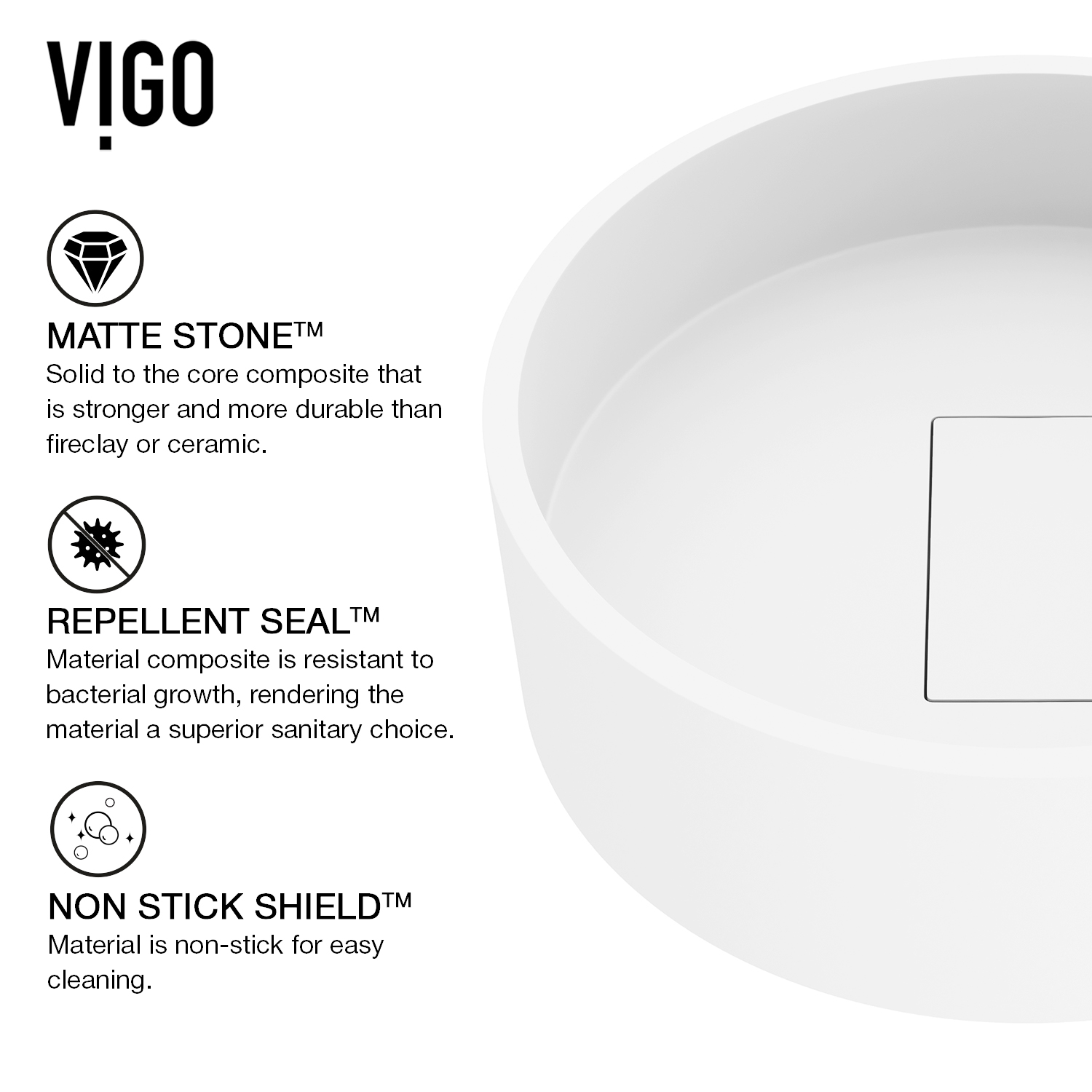 VIGO Bryant Modern White Matte Stone 15 in. L x 15 in. W x 5 in. H Round Vessel Bathroom Sink