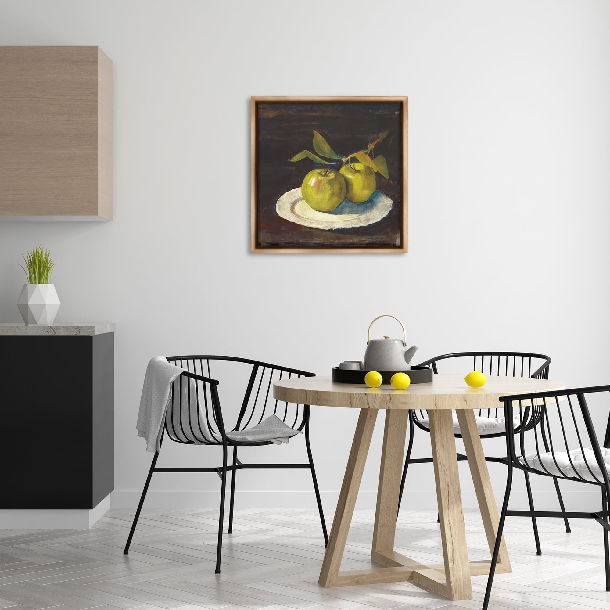Stupell Industries Green Apple Still Life Food & Beverage Painting Brown Floater Framed Canvas Art Print Wall Art, 25 x 25