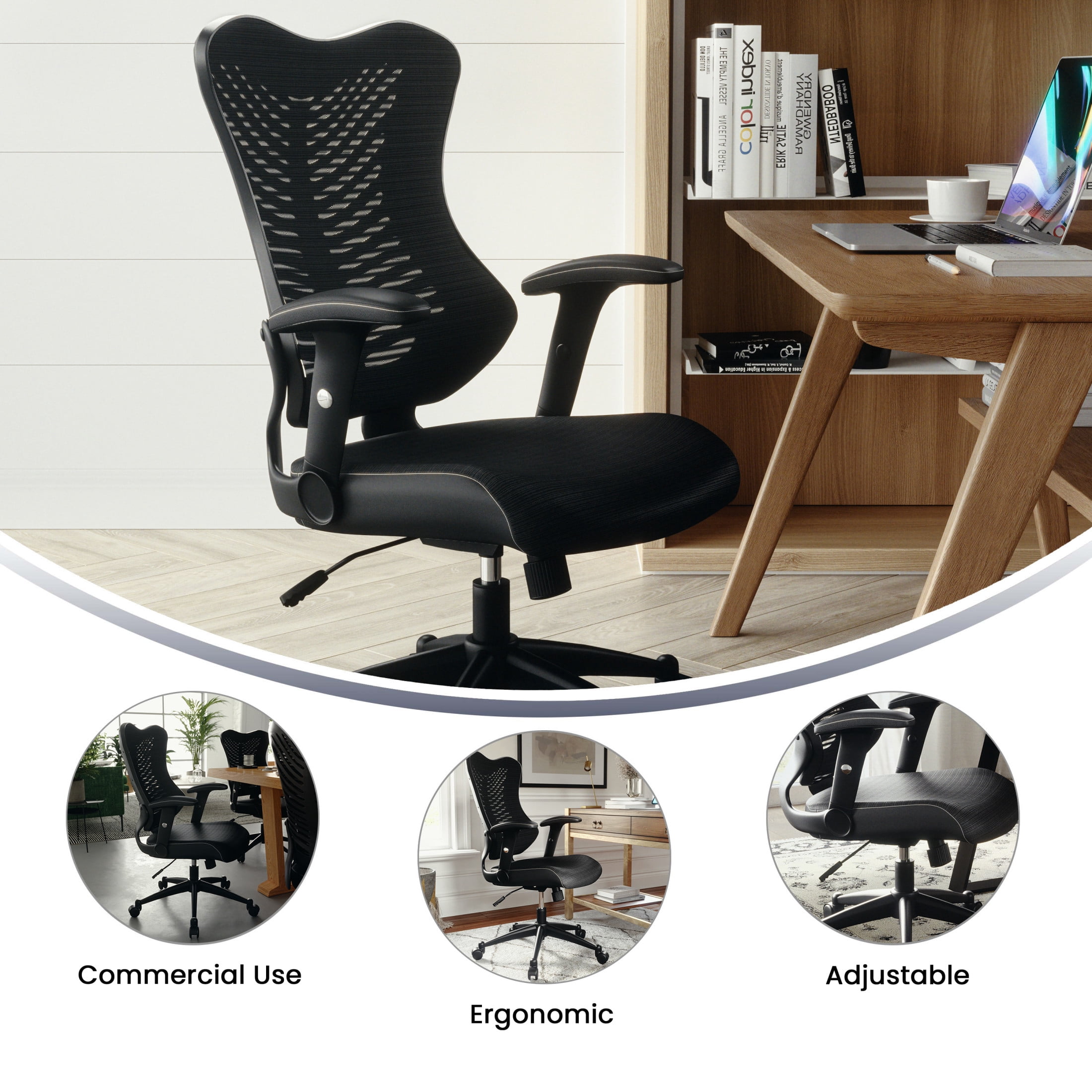 Flash Furniture Kale Ergonomic High-Back Swivel Office Chair with Adjustable Seat Height, Black