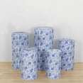 thumbnail image 2 of Efavormart Set of 5 White Blue Spandex Cylinder Plinth Display Box Stand Covers With Chinoiserie Floral Print, Stretchable Pedestal Pillar Prop Covers - 160GSM, 2 of 6