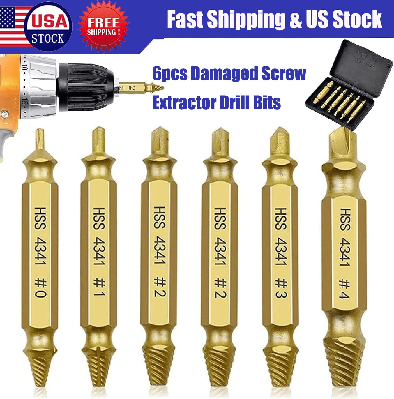 Gold Screw Extractor Kit, Damaged Screw Extractor Kit HSS 4341 High