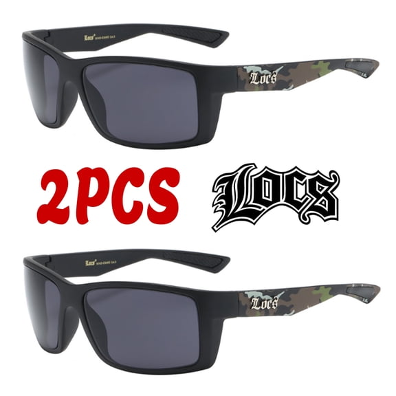Locs 2 Pack Deal Hardcore Fashion HipHop Black Lowrider Designer Shades Sunglasses 91143 CAMO