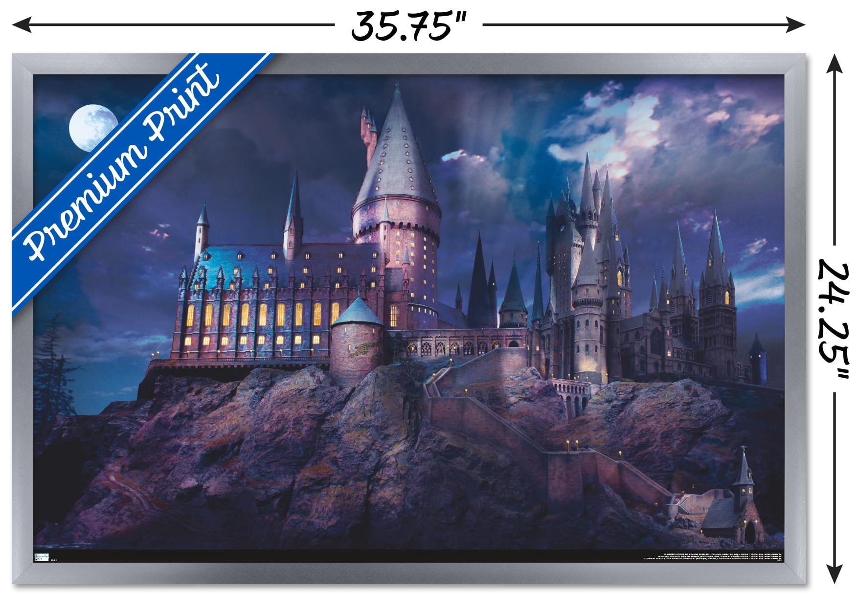 The Wizarding World: Harry Potter - Hogwarts At Night Wall Poster, 22.375" x 34" Framed