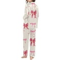 thumbnail image 3 of Valentines Pajamas For Women Set Cozy Cardigan Bow Print Casual Loose Winter Collar Long Sleeve Button Up Sleepwear Soft 2 Piece Outfits Loungewear Sets Pink L, 3 of 5