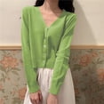 thumbnail image 2 of WAVSUF Womens Knit Cardigan Button Front Long Sleeve V Neck Spring Fall Casual Basic Sweater Green Free Size, 2 of 6