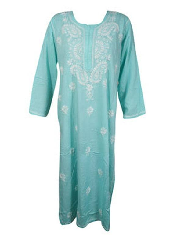 Women's Embroidered Long Tunic Blue Handmade Kurti L