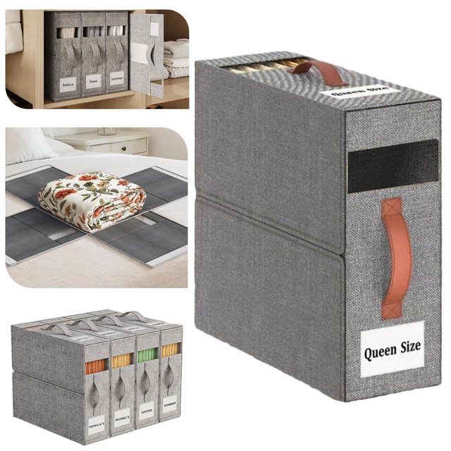 WHEANG Sheet Organizers For Linen Closet Queen Size Bedding Storage With Clear Window Foldable Linen Organizer For Blankets Sheet Sets Beige