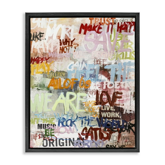 Stupell Industries Modern Graffiti Phrases Abstract Painting Black Floater Framed Canvas Art Print Wall Art, 17 x 21