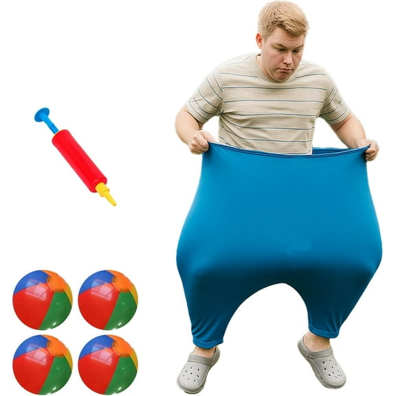 Granny Pants Yard Game, Big Outdoor Party Game, Super Gaint Pants Challenge Games with 4 Bouncy Balls & 1 Pump, Fun Backyard Activity for Adults, Team Relay Family Reunion Field Games Set