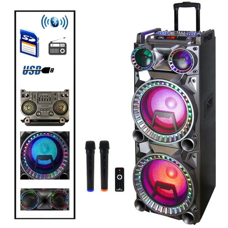 Befree Sound Dual 10 Inch Subwoofer BT Portable Party Speaker with Sound Reactive Party Lights, USB/ SD Input, Battery, Remote Control And 2 Wireless (Best 10 Inch Guitar Speaker)