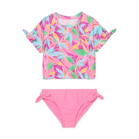 Wonder Nation Girls Cropped Rash Guard and Bikini Bottoms Swim Set with UPF 50, 2-Piece, Sizes 4-16