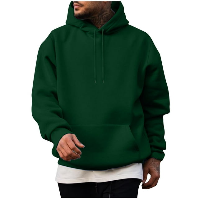 Pisexur Chandails en Molleton pour Hommes Couleur Unie à Capuche avec Cordon de Serrage Col Rond Manches Longues Mode Décontractée Ample Chandail avec Poche