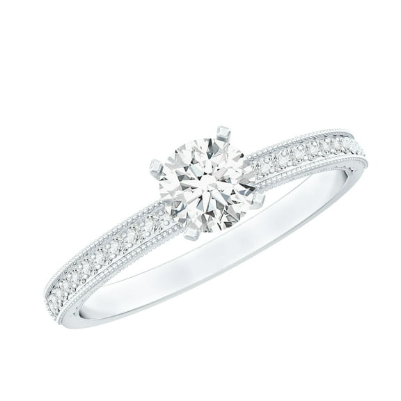 Rosec Jewels Lab Created Diamond Engagement Ring with Side Stones - 5 MM - EF-VS Quality, 925 Sterling Silver, US 4.00