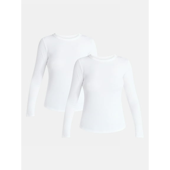 No Boundaries Ribbed Crewneck Tee with Long Sleeves, 1 or 2-Pack, Women's & Women's Plus XXS-XXL