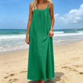 thumbnail image 3 of Summer Dress for Women Casual Sleeveless Backless Pleats Spaghetti Strap Dress Openwork Print Beach Vacation Dress(Green,S), 3 of 8