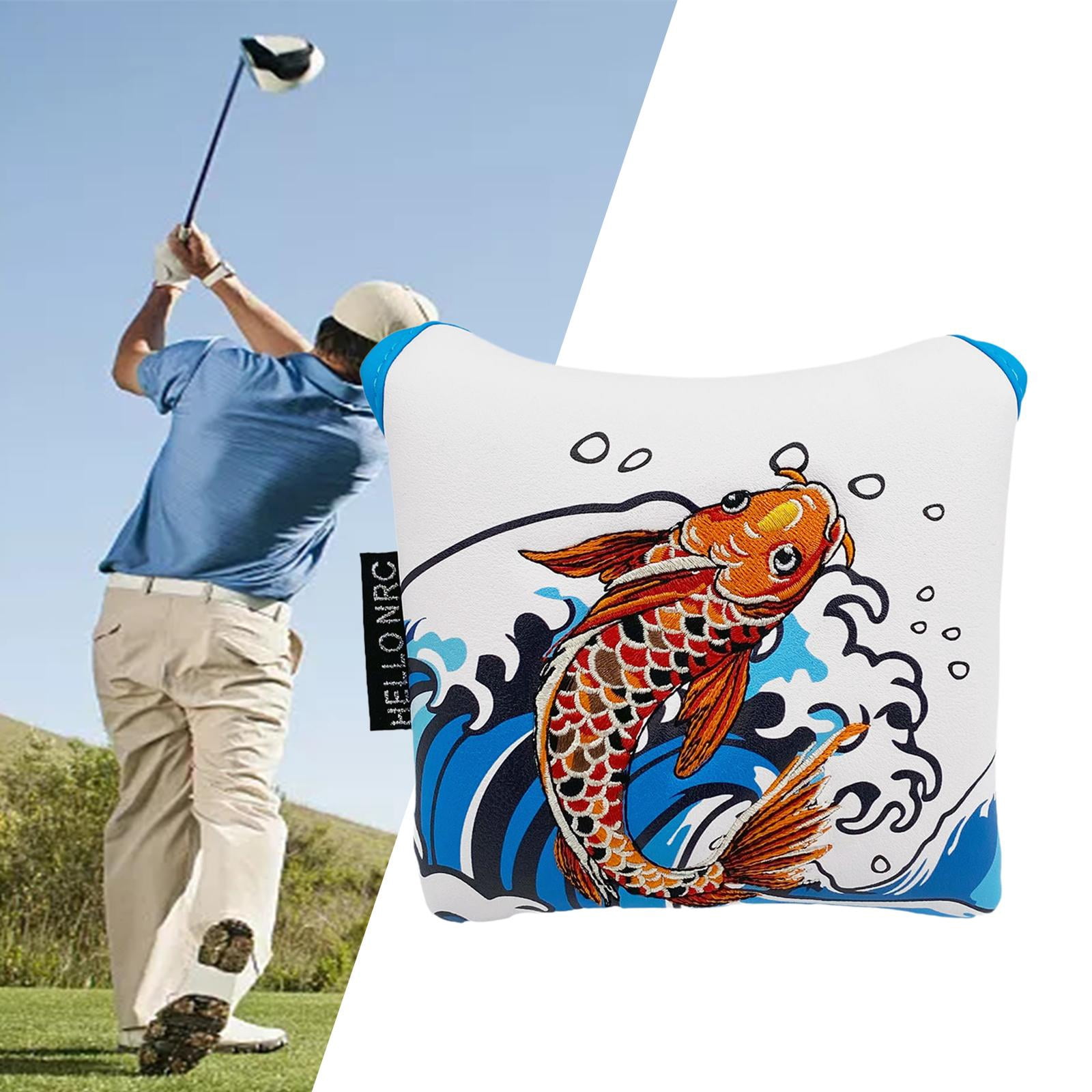 Baoblaze Golf Mallet Putter Cover Golf Club Protection PU Leather Golf Club Head Cover White