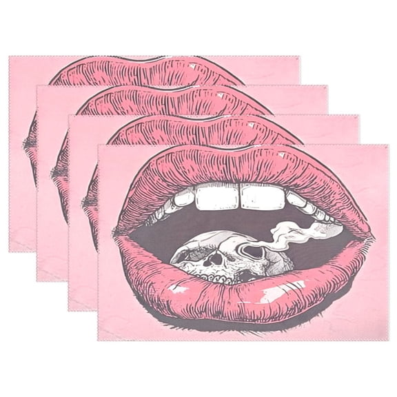 Ryvnso Placemats Set of 4 Skull in Mouth Dining Mats Heat-Resistant Non-Slip Washable Table Mat