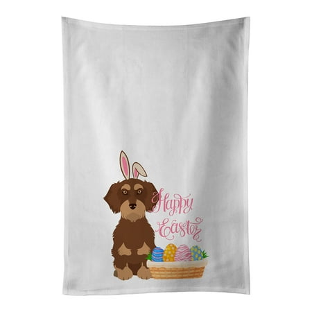 

Wirehair Red and Tan Dachshund Easter White Kitchen Towel Set of 2 Dish Towels 19 in x 28 in