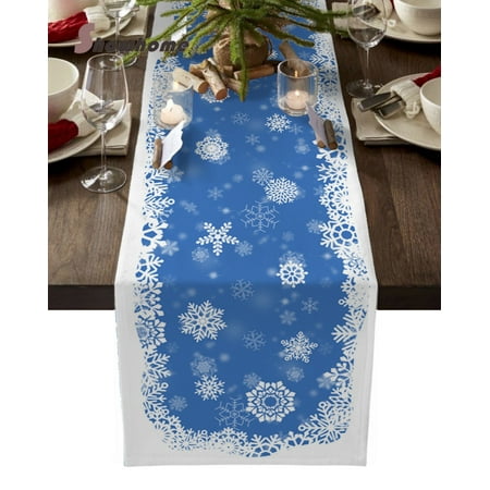 

Snowman Christmas Tree Elk Snowflake Blue Table Runner for Dining Table Wedding Table Decor Christmas Festival Decor Tablecloth (1 33x153cmTable Runner)