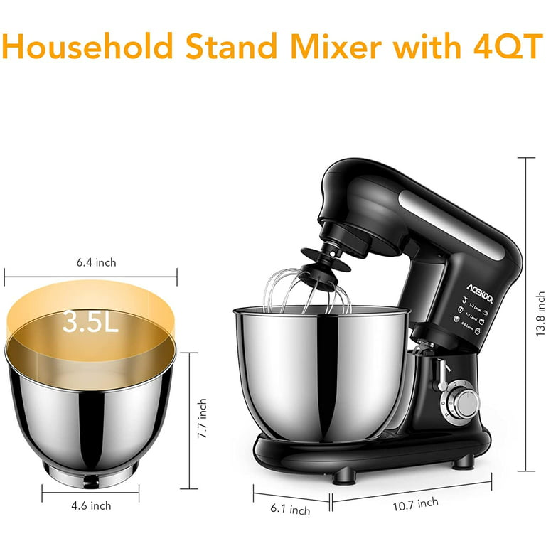 Stand Mixer, 4QT 300W Household Small Food Mixers, Tilt-Head Dough Mixer  for Baking & Cake, 6 Speeds Compact Kitchen Electric Mixer with Bowl, Dough  Hook, Egg Whisk & Flat Beater 