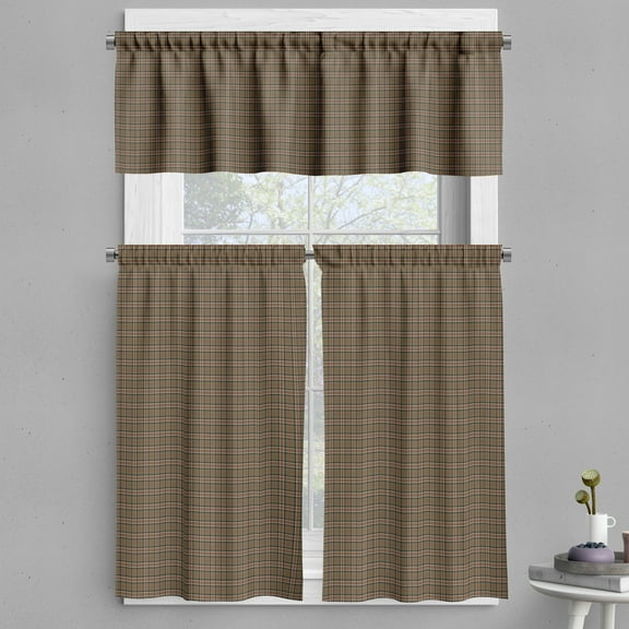 Ambesonne Checkered Valance & Curtain, Scottish Geometric, 55"x36", Charcoal Grey Pale Brown