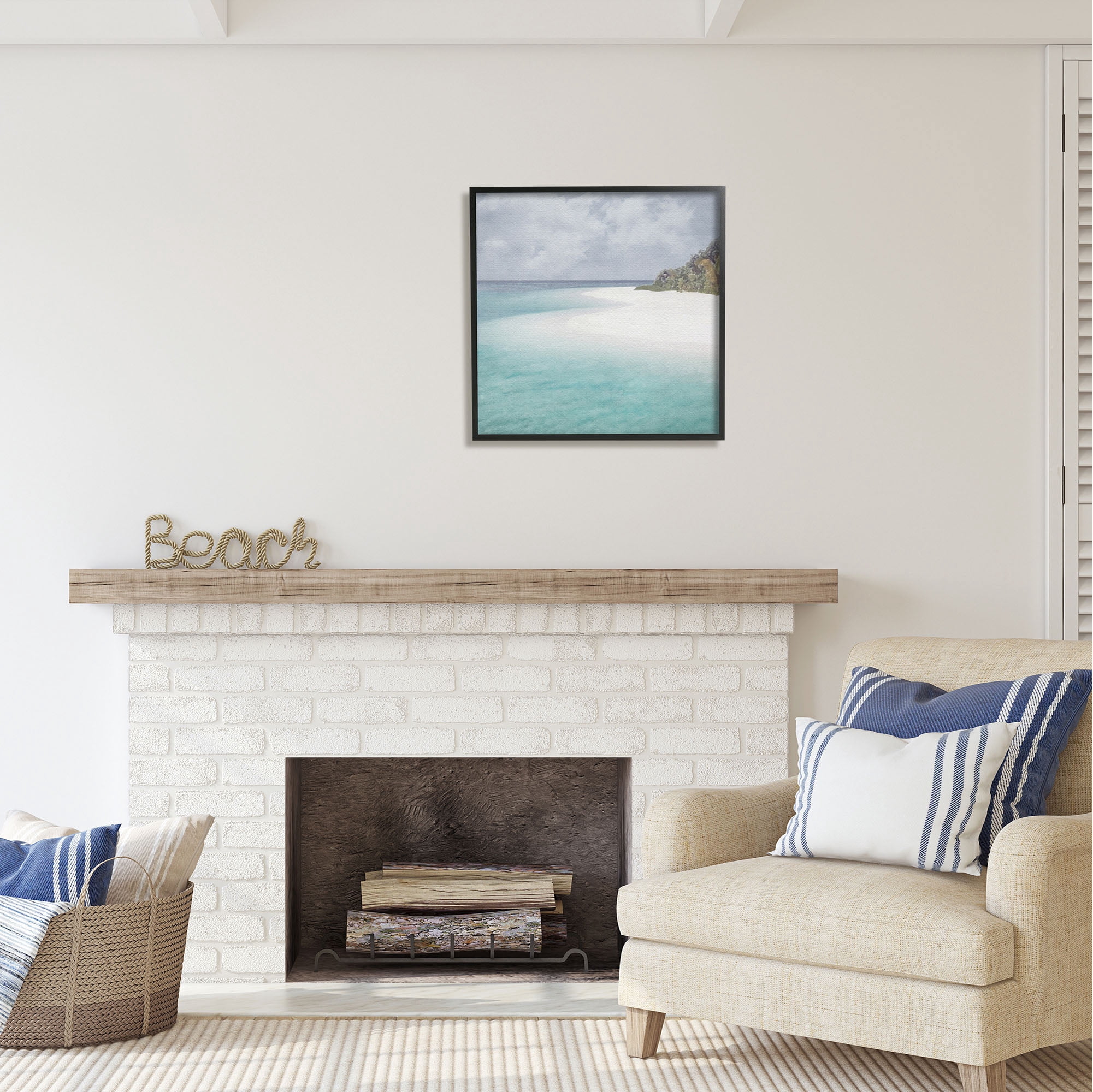 Stupell Industries Lagoon Shore Watercolor Nature Painting Black Framed Art Print Wall Art, 24 x 24