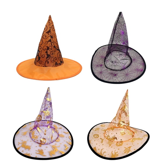 Hotyverty Clearance Halloween Witches Hat for Women, Black Mesh Witch Hat Purple Spider Web Print Wide Brim Cosplay Headwear, Halloween Costume Prop & Gift for Women Party Favors