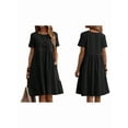 thumbnail image 3 of Women's Cotton Linen T-Shirt Dress, Casual Loose Fit Short Sleeve Midi Dress with Pockets for Summer Black XXL, 3 of 7